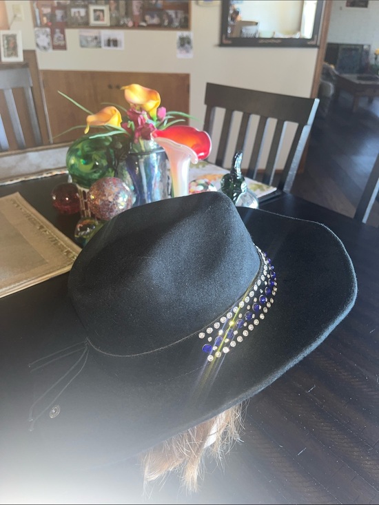 Peter Grimm Black Wide-Brim Wool Hat with Rhinestone & Blue Accent Band main image 16